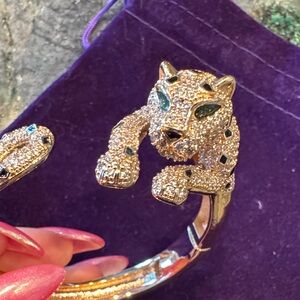 Crystal Leopard Cuff Bracelet - Gold Tone